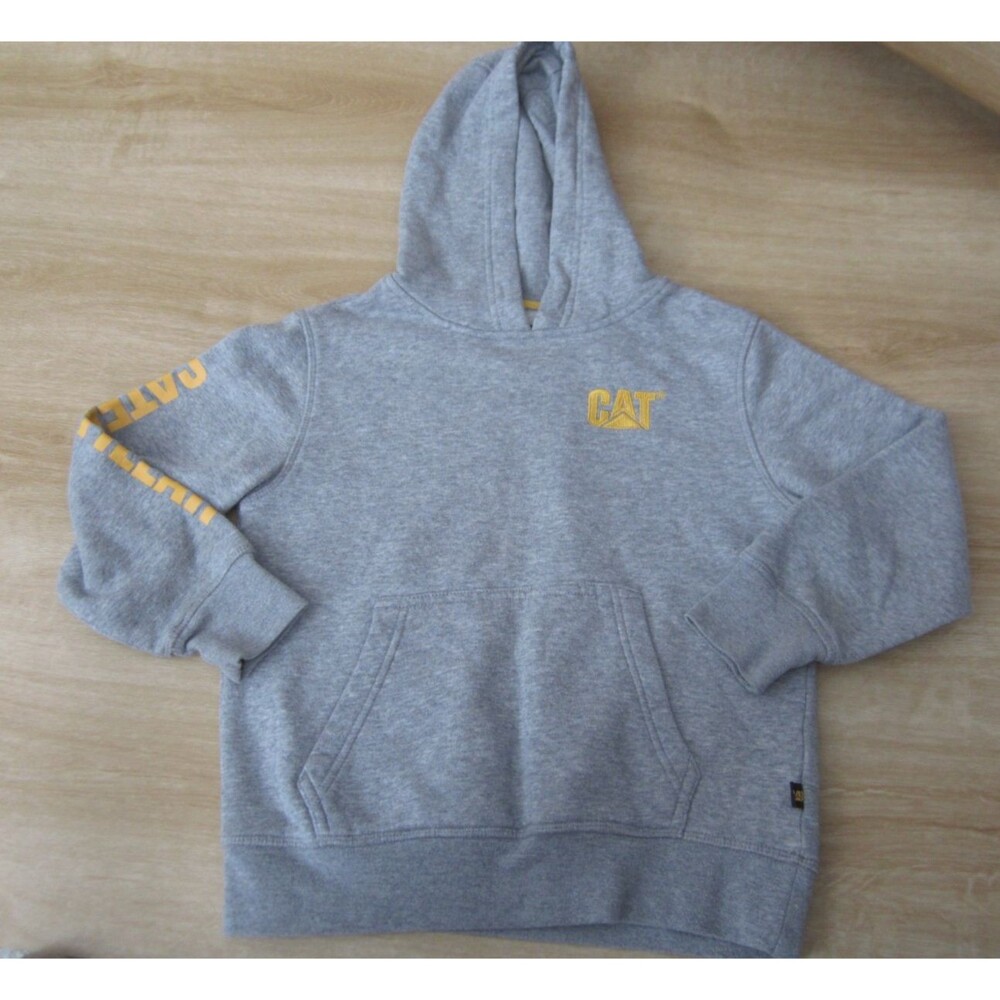 Caterpillar CAT Hoodie Hooded Sweatshirt Gray Embroidered Youth Size S 7/8